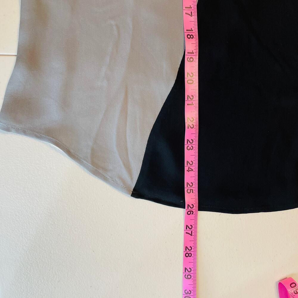 Halston Heritage Cream Gray Black Asymmetrical Silk Long Sleeve Blouse Top XS - Picture 11 of 11